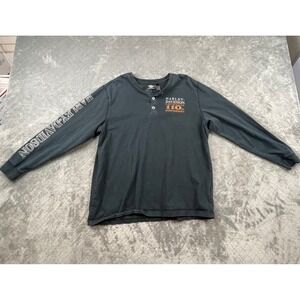 Harley Davidson 110th Anniversary Long Sleeve Henley Shirt Black Mens XL Cotton